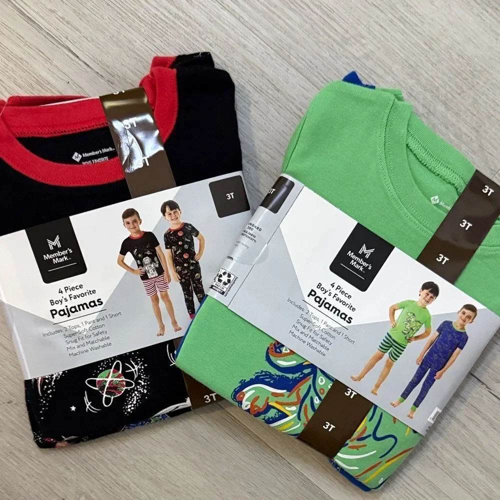Wonder Nation Boys' 4-Piece Pajama Set - Black, Red, Green